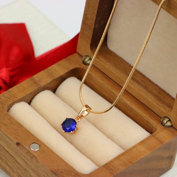 "Elegant Blue Solitaire Pendant in Gold Finish, XPPT1211 - Picture 9 of 12